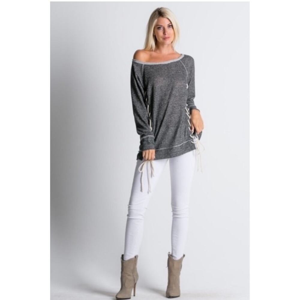 Miracle Berry - Lace-Up Sides - Pullover Sweatshirt Tunic - Size Large